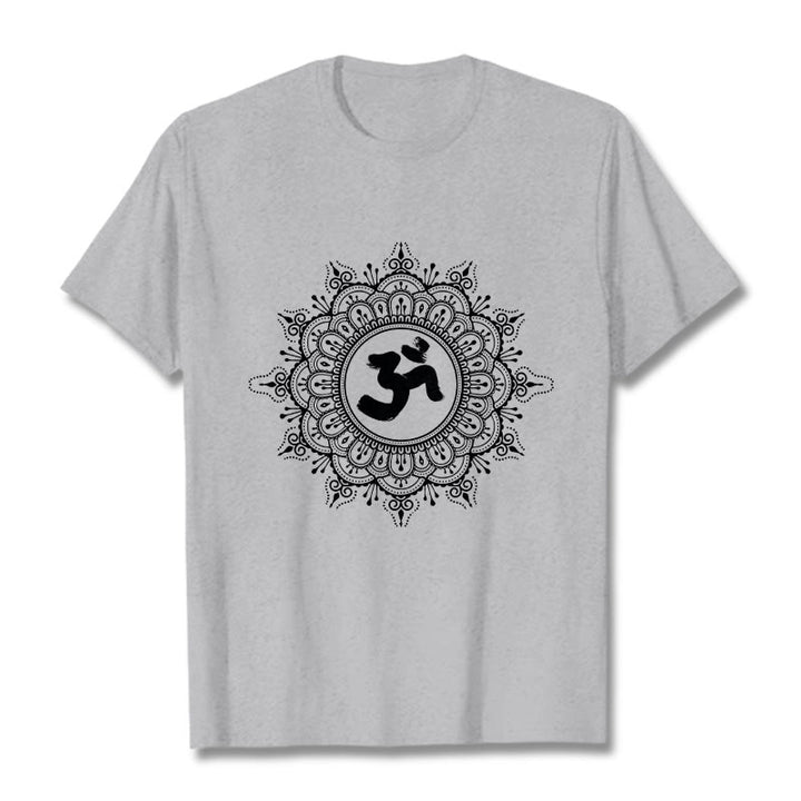 Buddha Stonesシンメトリーマンダラオームシンボル柄TシャツコットンTシャツ - ライトグレー - 2XL - image 20