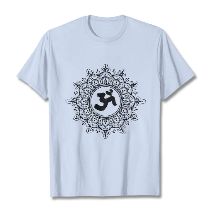 Buddha Stonesシンメトリーマンダラオームシンボル柄TシャツコットンTシャツ - ライトシアン - 2XL - image 19