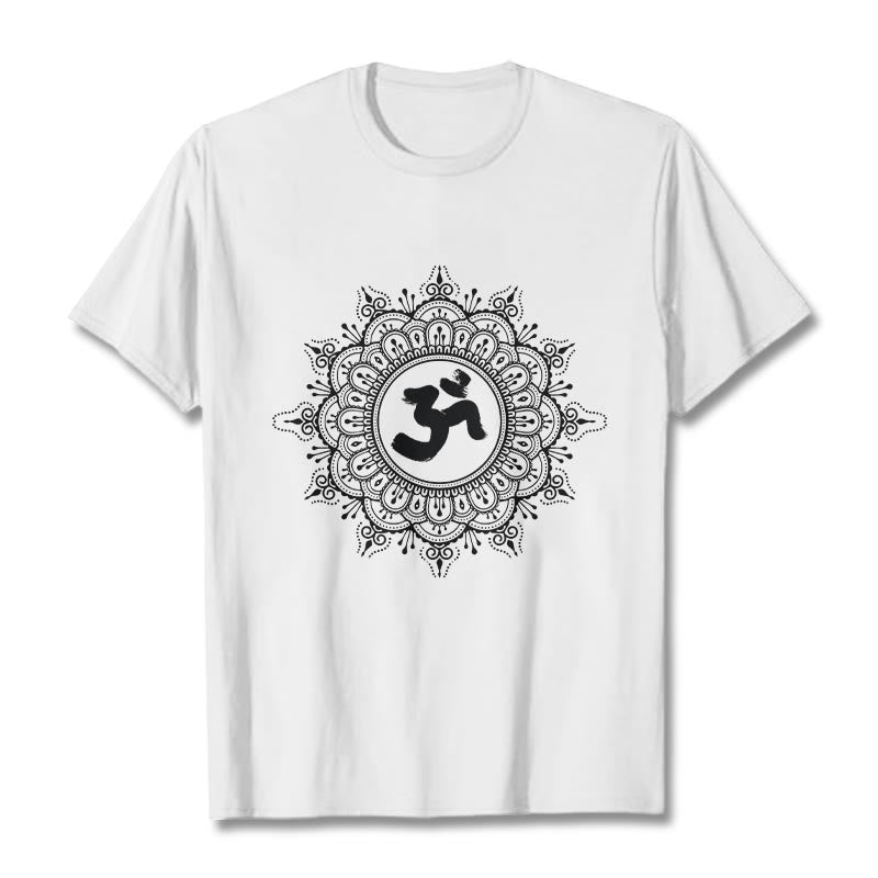 Buddha Stonesシンメトリーマンダラオームシンボル柄TシャツコットンTシャツ - 白 - 2XL - image 8