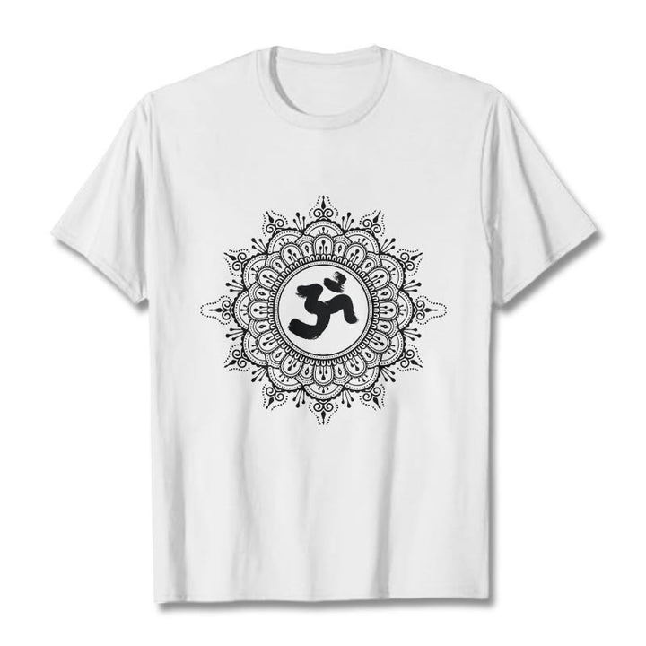 Buddha Stonesシンメトリーマンダラオームシンボル柄TシャツコットンTシャツ - 白 - 2XL - image 8