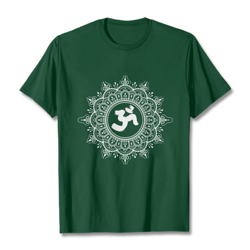 Buddha Stonesシンメトリーマンダラオームシンボル柄TシャツコットンTシャツ - フォレストグリーン - 2XL - image 1