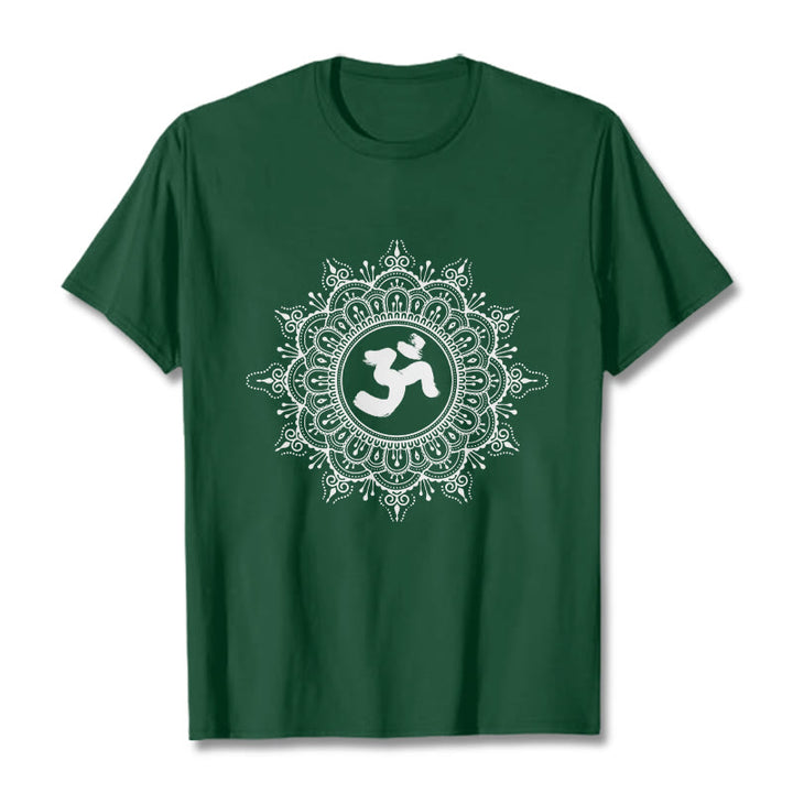 Buddha Stonesシンメトリーマンダラオームシンボル柄TシャツコットンTシャツ - フォレストグリーン - 2XL - image 1