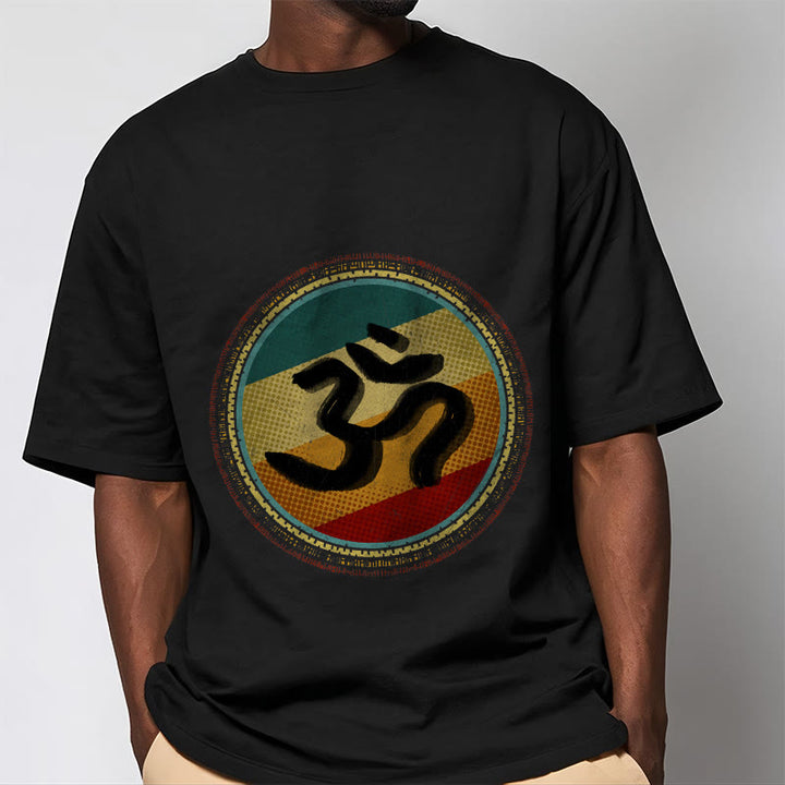 Buddha Stonesの鮮やかな色彩のシンプルな円形マンダラ柄オームシンボルTシャツコットンTシャツ - image 6