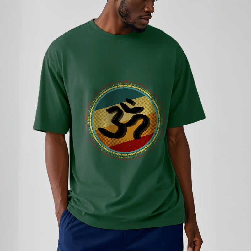 Buddha Stonesの鮮やかな色彩のシンプルな円形マンダラ柄オームシンボルTシャツコットンTシャツ - image 12