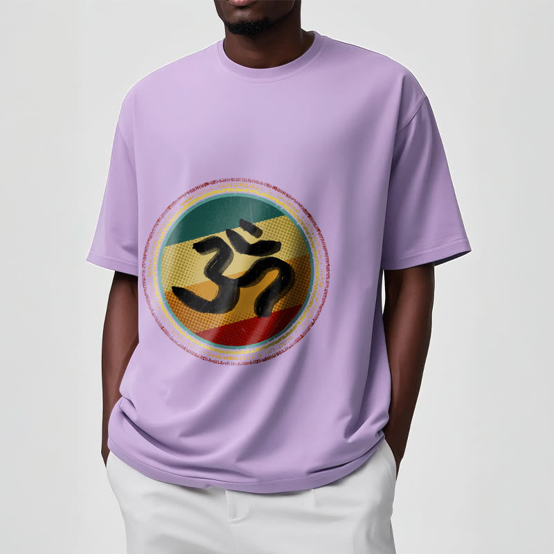 Buddha Stonesの鮮やかな色彩のシンプルな円形マンダラ柄オームシンボルTシャツコットンTシャツ - image 18