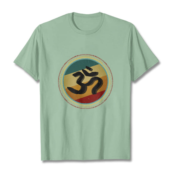 Buddha Stonesの鮮やかな色彩のシンプルな円形マンダラ柄オームシンボルTシャツコットンTシャツ - ペールグリーン - 2XL - image 15