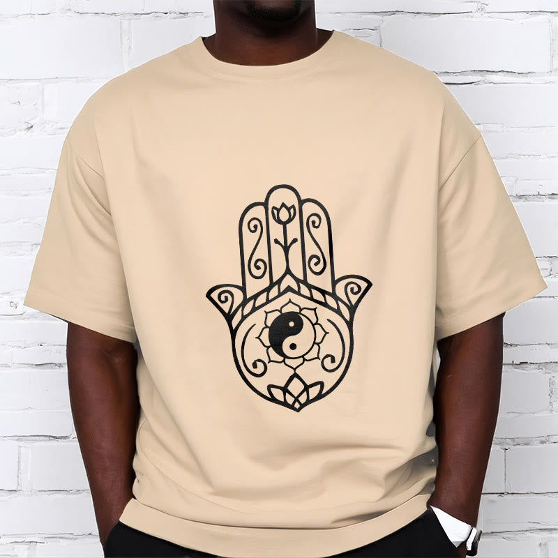 Buddha Stonesハムサハンド陰陽柄TシャツコットンTシャツ - image 12