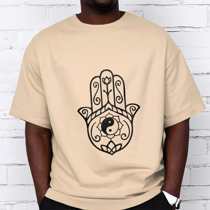 Buddha Stonesハムサハンド陰陽柄TシャツコットンTシャツ - image 12