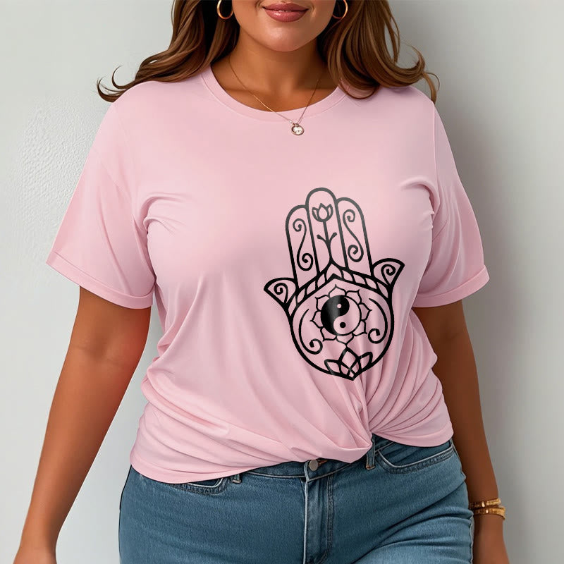Buddha Stonesハムサハンド陰陽柄TシャツコットンTシャツ - image 14