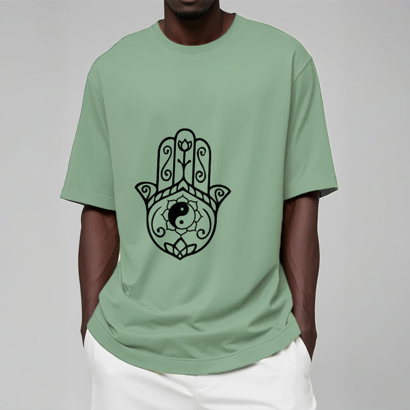 Buddha Stonesハムサハンド陰陽柄TシャツコットンTシャツ - image 16