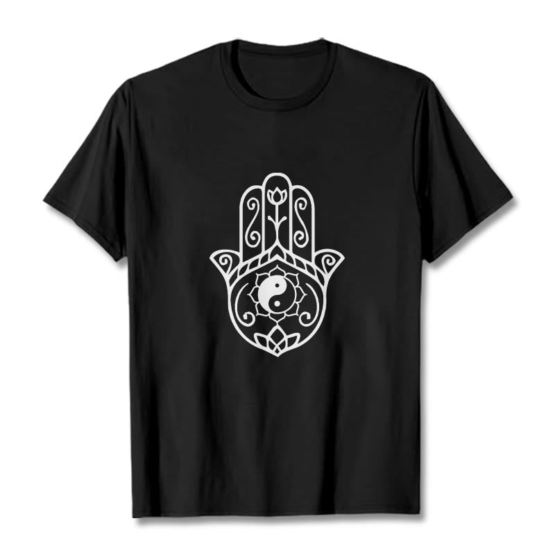Buddha Stonesハムサハンド陰陽柄TシャツコットンTシャツ - 黒 - 2XL - image 4