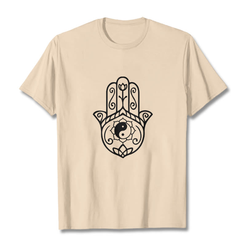Buddha Stonesハムサハンド陰陽柄TシャツコットンTシャツ - ビスク - 2XL - image 11