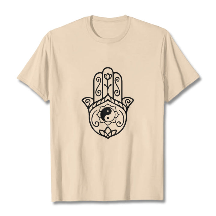 Buddha Stonesハムサハンド陰陽柄TシャツコットンTシャツ - ビスク - 2XL - image 11