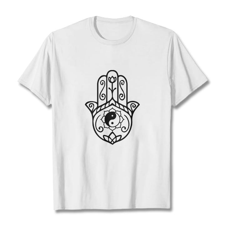 Buddha Stonesハムサハンド陰陽柄TシャツコットンTシャツ - 白 - 2XL - image 8