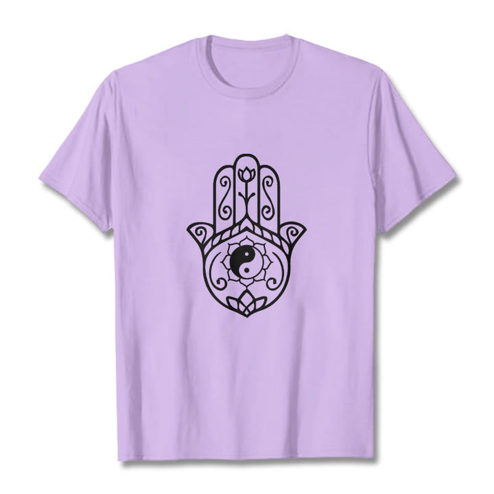 Buddha Stonesハムサハンド陰陽柄TシャツコットンTシャツ - 梅 - 2XL - image 17