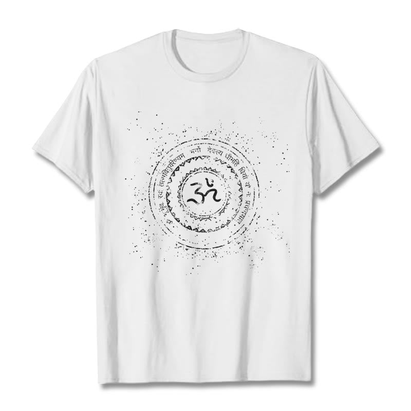 Buddha Stones曼荼羅オームシンボルマントラ柄TシャツコットンTシャツ - 白 - 2XL - image 1