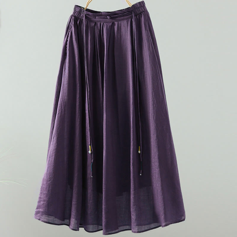 Buddha Stones夏 レトロ 純色 タッセルデザイン レディース スカート ポケット付き - image 16