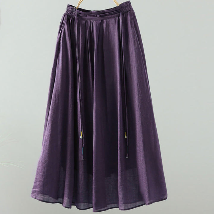 Buddha Stones夏 レトロ 純色 タッセルデザイン レディース スカート ポケット付き - image 16