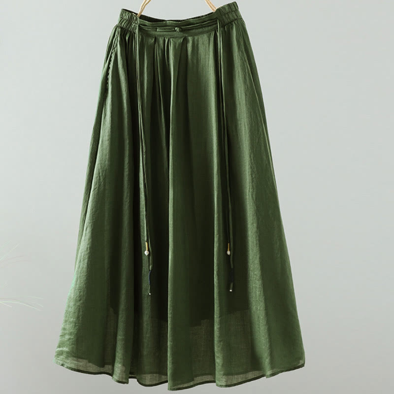 Buddha Stones夏 レトロ 純色 タッセルデザイン レディース スカート ポケット付き - フォレストグリーン - US12、 UK/AU16、 EU44 (2XL) - image 13