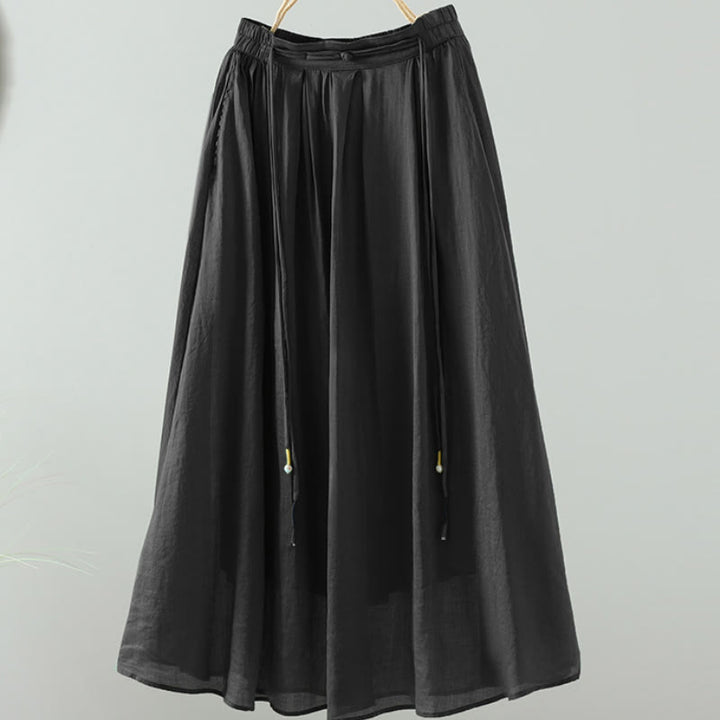 Buddha Stones夏 レトロ 純色 タッセルデザイン レディース スカート ポケット付き - 黒 - US12、 UK/AU16、 EU44 (2XL) - image 17
