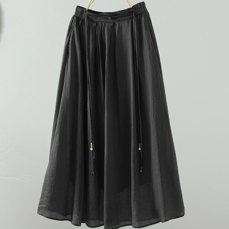 Buddha Stones夏 レトロ 純色 タッセルデザイン レディース スカート ポケット付き - 黒 - US12、 UK/AU16、 EU44 (2XL) - image 17