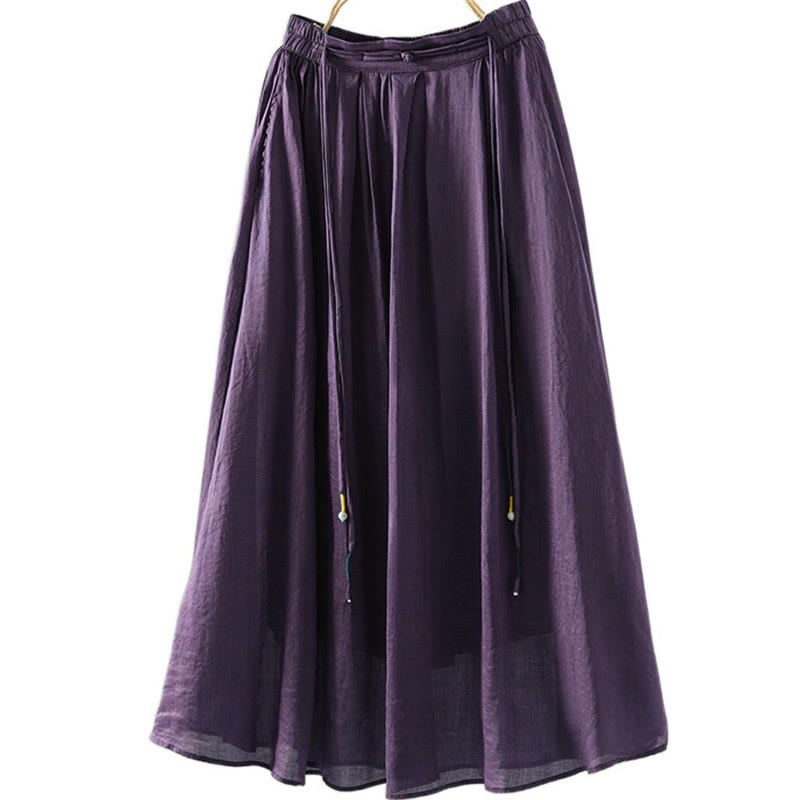 Buddha Stones夏 レトロ 純色 タッセルデザイン レディース スカート ポケット付き - 紫 - US12、 UK/AU16、 EU44 (2XL) - image 15