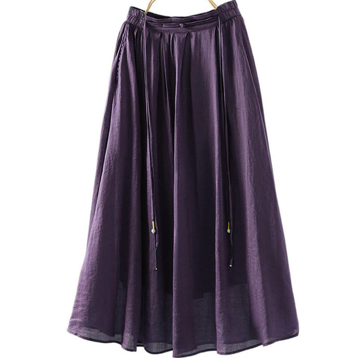 Buddha Stones夏 レトロ 純色 タッセルデザイン レディース スカート ポケット付き - 紫 - US12、 UK/AU16、 EU44 (2XL) - image 15