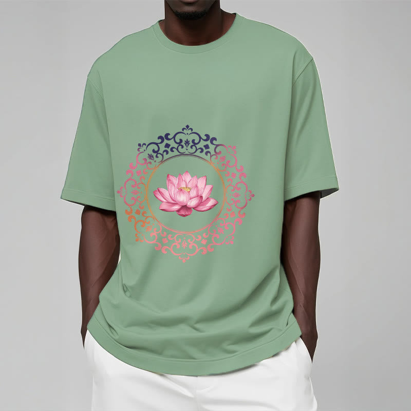 Buddha Stones曼荼羅ピンク蓮柄TシャツコットンTシャツ - image 15