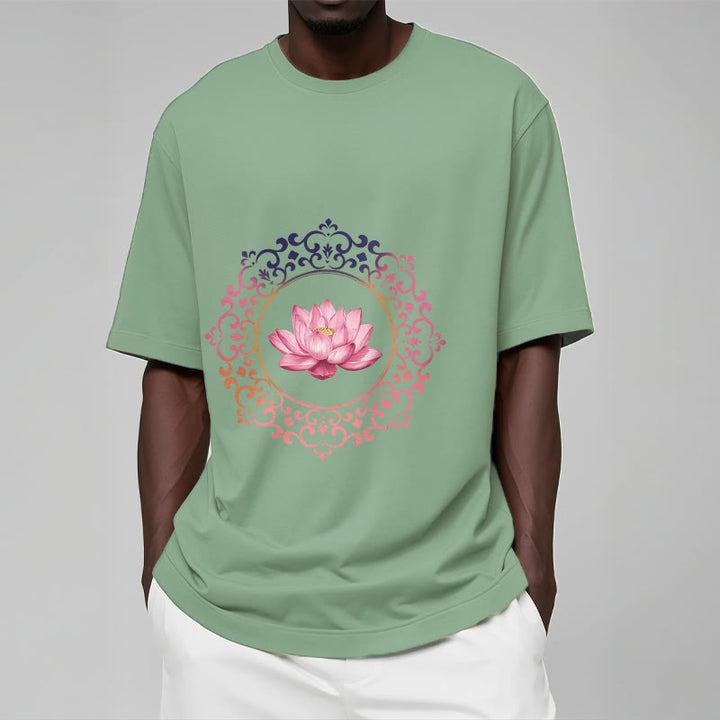 Buddha Stones曼荼羅ピンク蓮柄TシャツコットンTシャツ - image 15