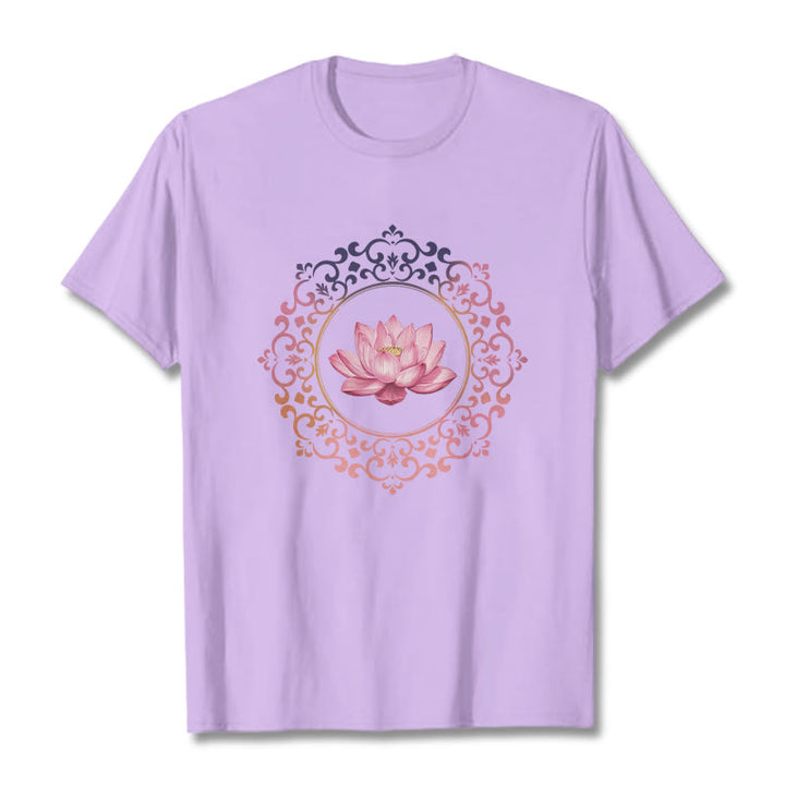 Buddha Stones曼荼羅ピンク蓮柄TシャツコットンTシャツ - 梅 - 2XL - image 16