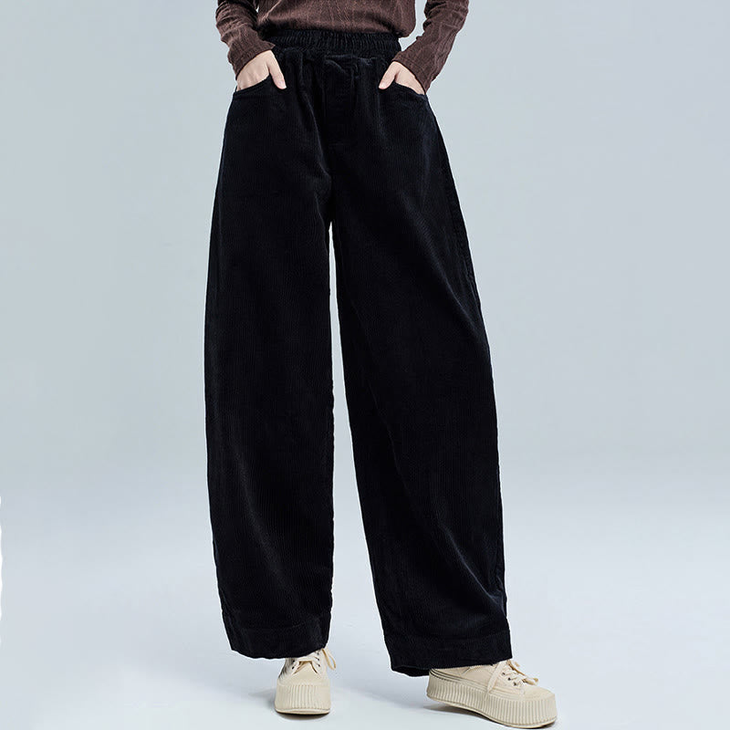 Buddha Stonesレディース 秋冬 無地 アンクル丈 シンプルデザイン コーデュロイ コットンパンツ ポケット付き - image 1