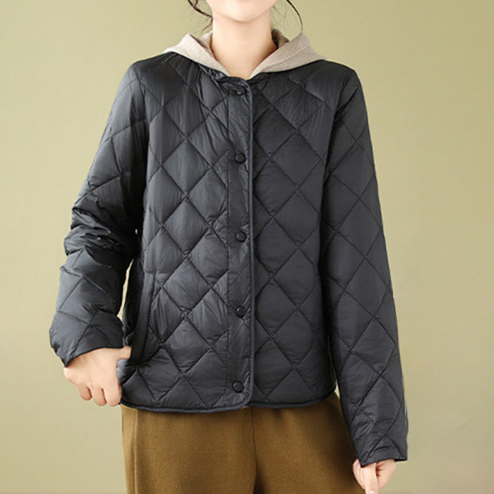 Buddha Stonesレディース 秋冬 長袖 ダイヤモンドキルティングデザイン コットン サーマルジャケット ポケット付き - image 16