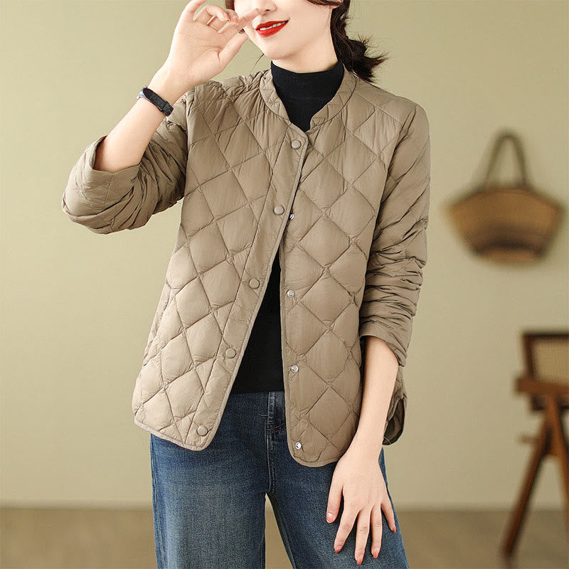 Buddha Stonesレディース 秋冬 長袖 ダイヤモンドキルティングデザイン コットン サーマルジャケット ポケット付き - image 1