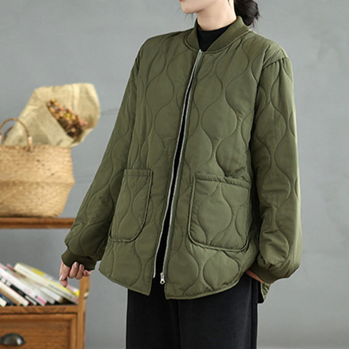 Buddha Stonesレディース 無地 ジッパーデザイン コットン 長袖 ジャケット ポケット付き - image 3