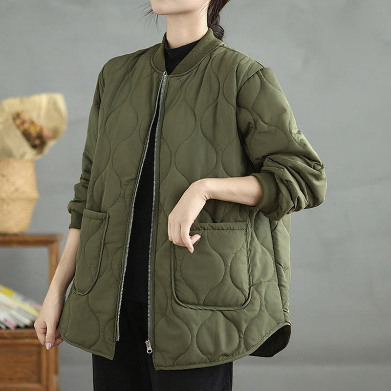 Buddha Stonesレディース 無地 ジッパーデザイン コットン 長袖 ジャケット ポケット付き - image 1