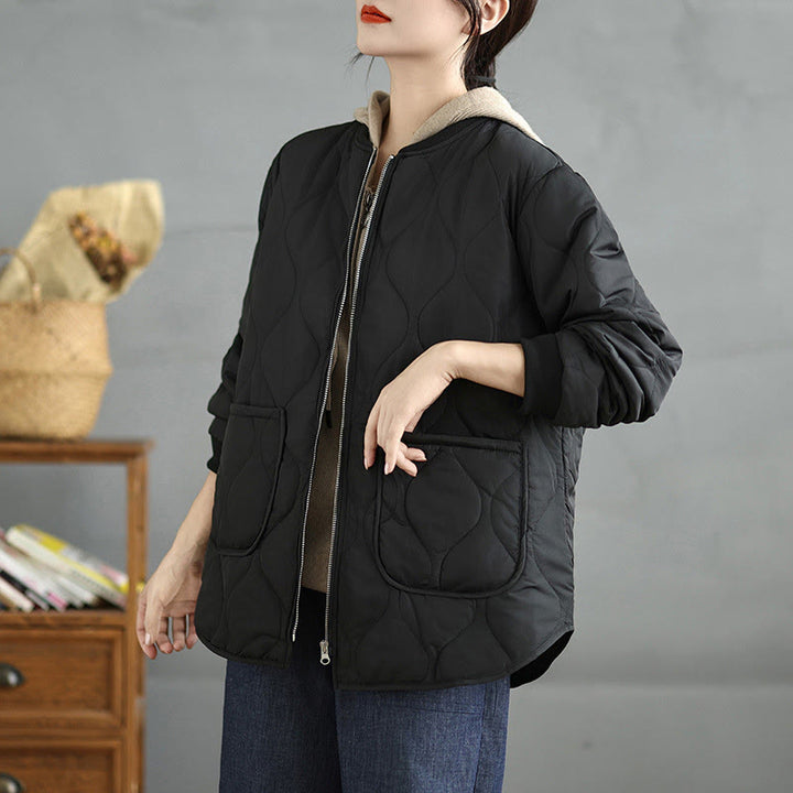 Buddha Stonesレディース 無地 ジッパーデザイン コットン 長袖 ジャケット ポケット付き - image 11