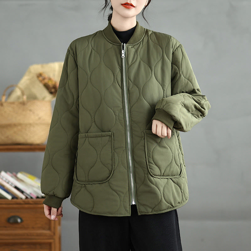 Buddha Stonesレディース 無地 ジッパーデザイン コットン 長袖 ジャケット ポケット付き - image 4