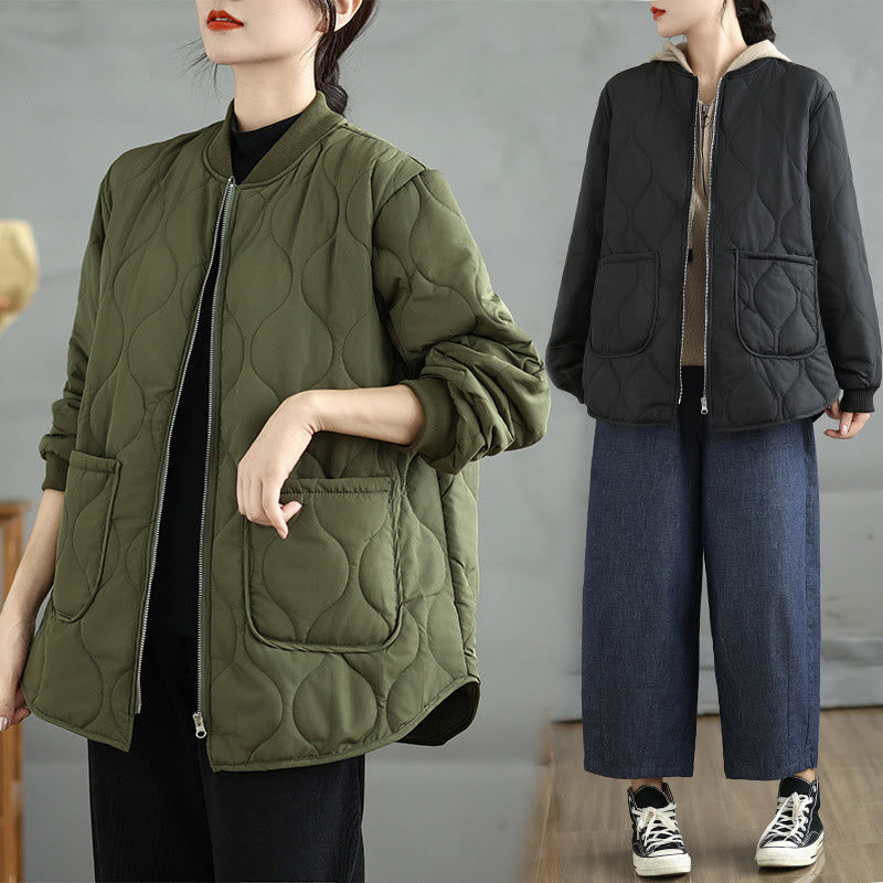 Buddha Stonesレディース 無地 ジッパーデザイン コットン 長袖 ジャケット ポケット付き - image 17