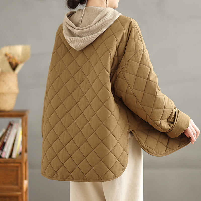 Buddha Stonesレディース ボタンデザイン コットン サーマル ダイヤモンドキルティング 長袖 ジャケット ポケット付き - image 5