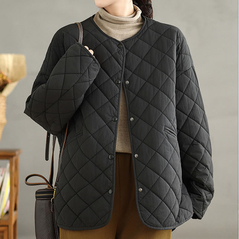 Buddha Stonesレディース ボタンデザイン コットン サーマル ダイヤモンドキルティング 長袖 ジャケット ポケット付き - image 23