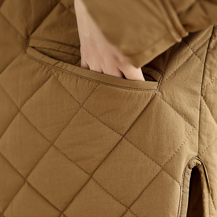 Buddha Stonesレディース ボタンデザイン コットン サーマル ダイヤモンドキルティング 長袖 ジャケット ポケット付き - image 8