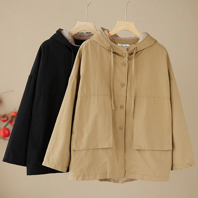 Buddha Stonesレディース 無地 長袖 パーカー コットン サーマル フリース裏地 ポケット付き ジャケット - image 12