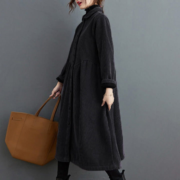 Buddha Stonesプレーンボタン 長袖 レディース コットンコーデュロイ フリース裏地 ポケット付きコート - image 4