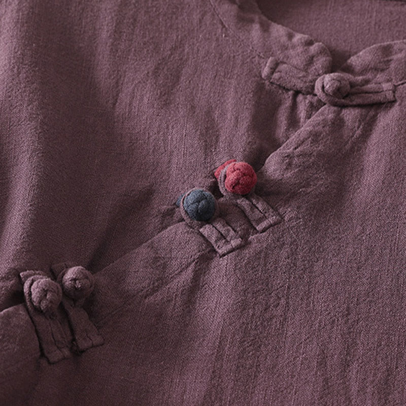 Buddha Stonesスプリング 斜め留め カエルボタンデザイン コットン 長袖 ミディドレス - image 3