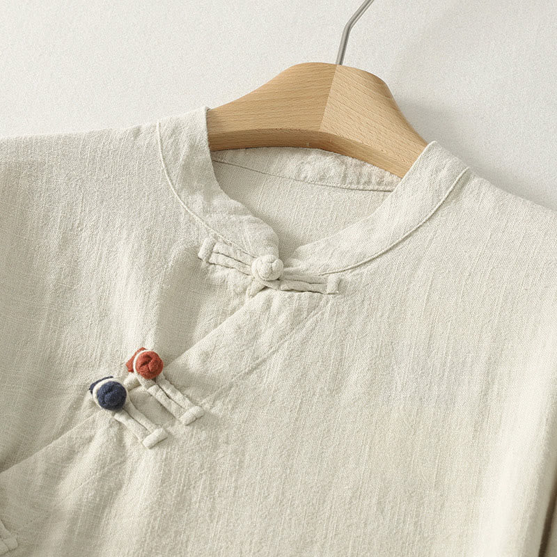 Buddha Stonesスプリング 斜め留め カエルボタンデザイン コットン 長袖 ミディドレス - image 8