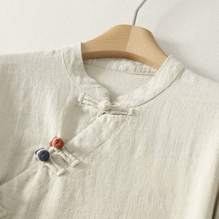 Buddha Stonesスプリング 斜め留め カエルボタンデザイン コットン 長袖 ミディドレス - image 8