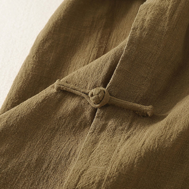 Buddha Stonesヴィンテージ プレーン フロッグボタン アシンメトリーデザイン 長袖 コットンリネン ミディドレス - image 4