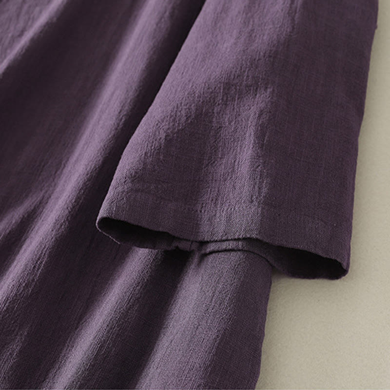 Buddha Stonesヴィンテージ プレーン フロッグボタン アシンメトリーデザイン 長袖 コットンリネン ミディドレス - image 12