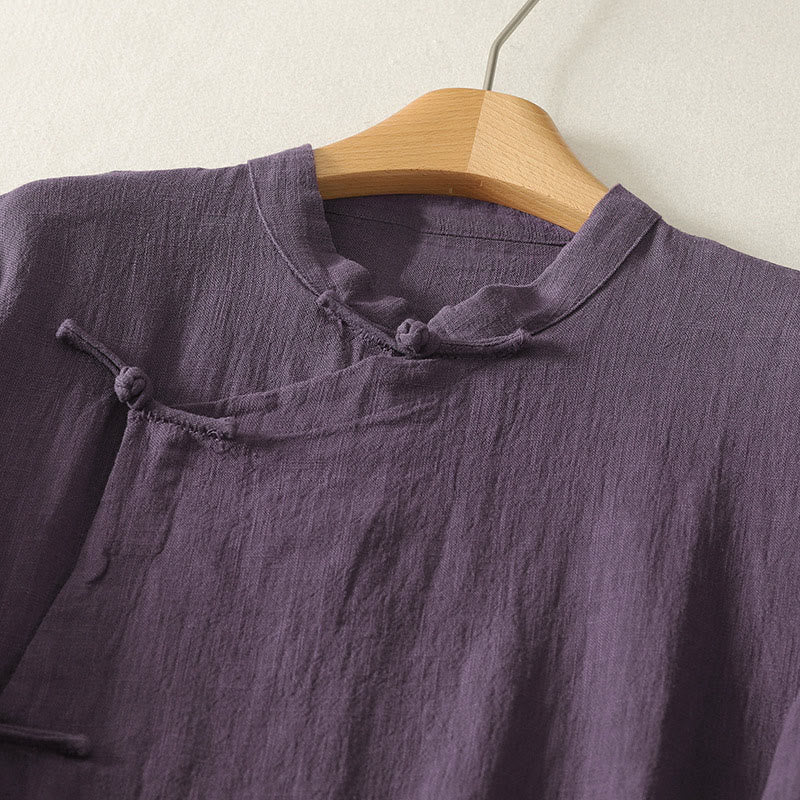 Buddha Stonesヴィンテージ プレーン フロッグボタン アシンメトリーデザイン 長袖 コットンリネン ミディドレス - image 8