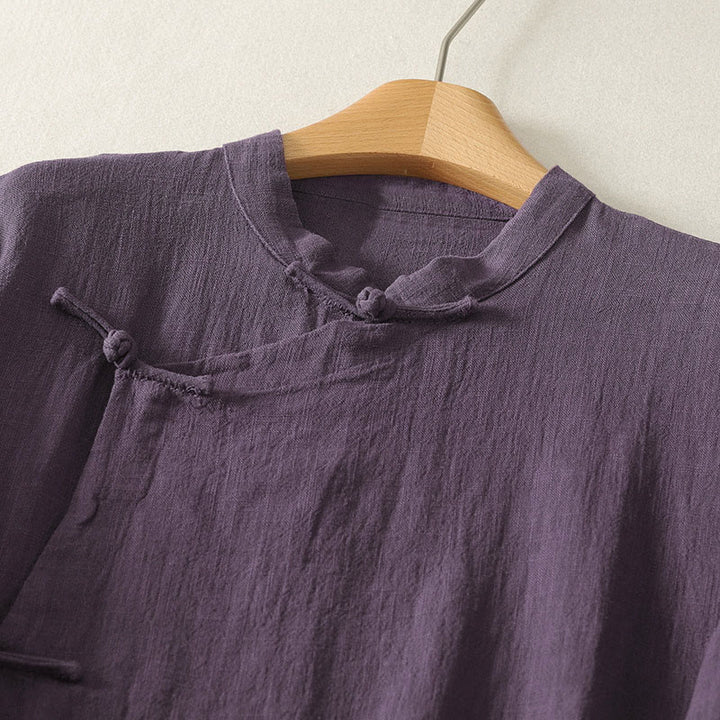 Buddha Stonesヴィンテージ プレーン フロッグボタン アシンメトリーデザイン 長袖 コットンリネン ミディドレス - image 8